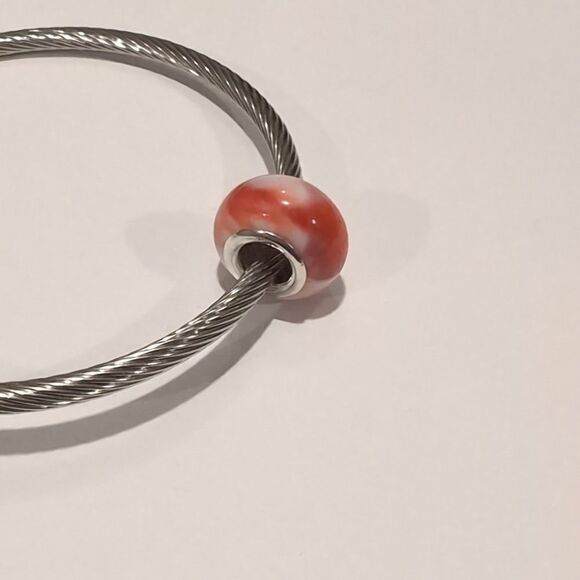 Silver Blended Red and White Charm for Pandora Style Bracelet - Picture 6 of 6